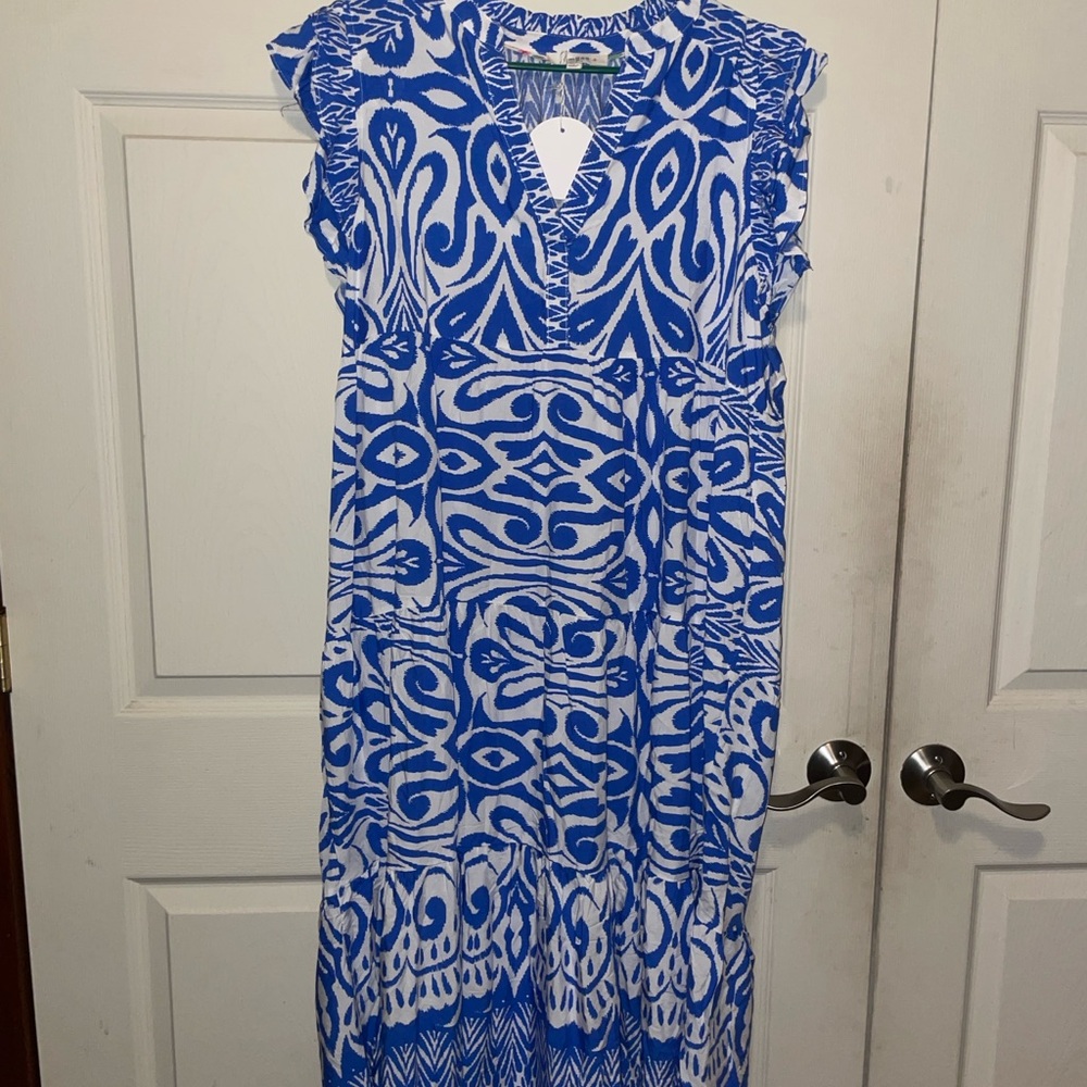 Blue and White Patterned Women's Dress